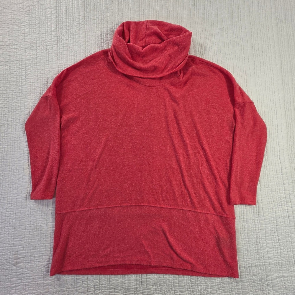 Saturday Sunday Anthropologie Cowl Neck Tunic Sweater Coral Pink Knit EUC Small
